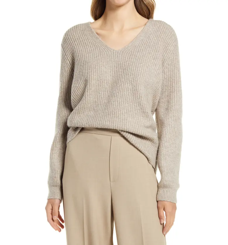 Halogen Balloon Sleeve Sweater_TAN COBBLESTONE HEATHER