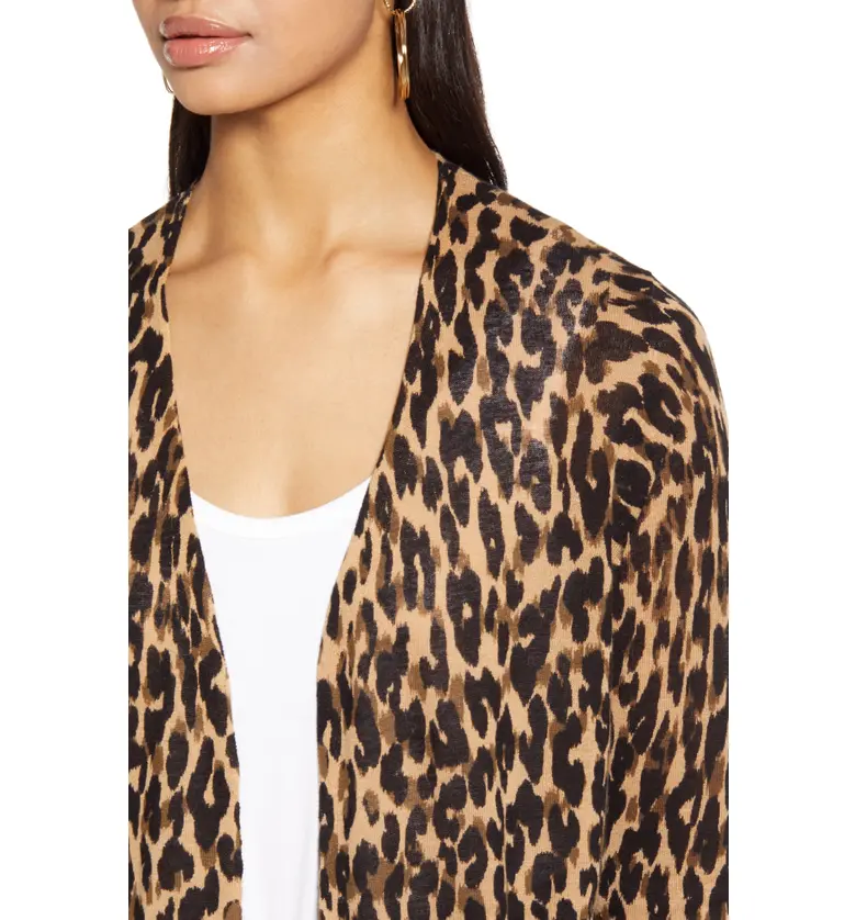  Halogen Leopard Print Linen Blend Cardigan_TAUPE ANIMALIA PRINT