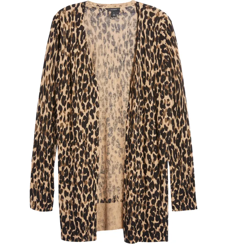  Halogen Leopard Print Linen Blend Cardigan_TAUPE ANIMALIA PRINT