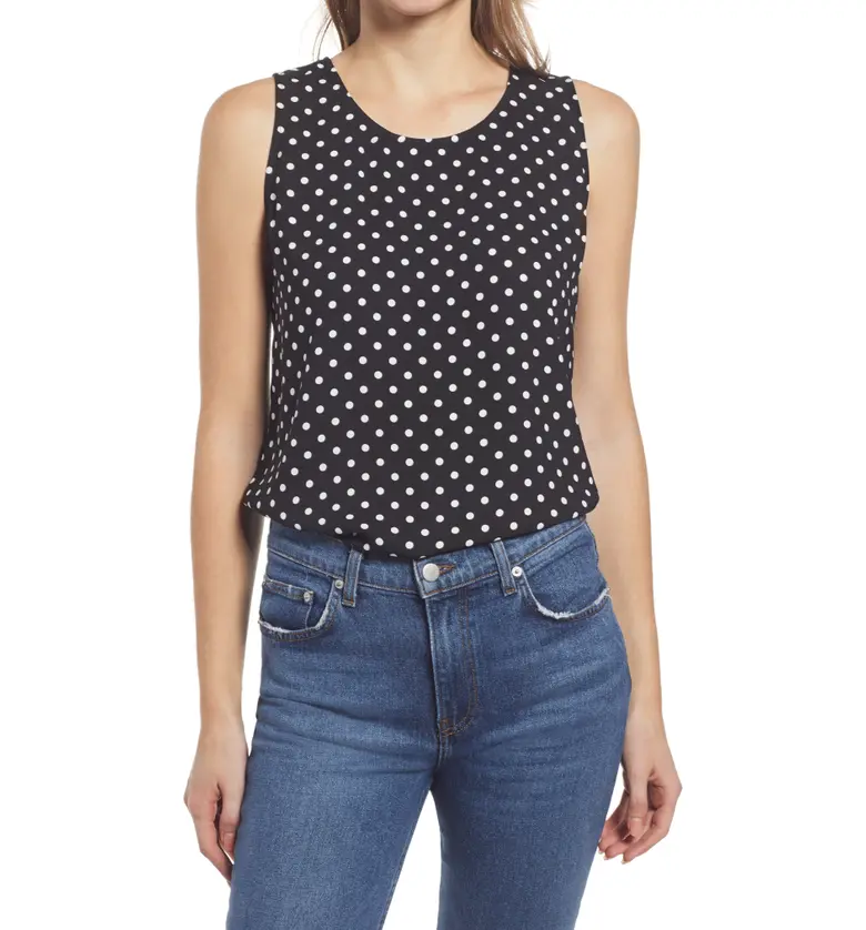 Halogen Scoop Neck Woven Shell_BLACK- IVORY AIR DOT