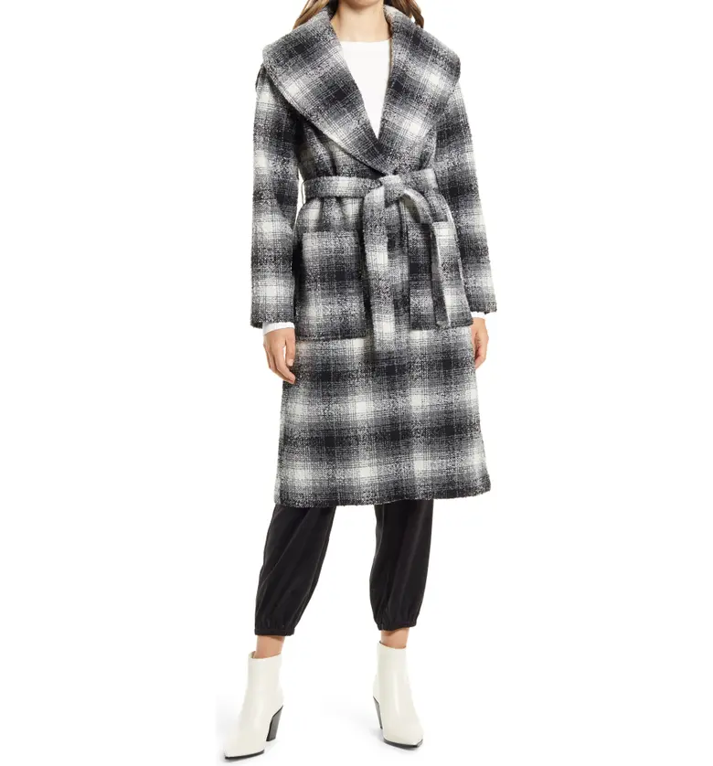 Halogen Plaid Longline Coat_CREAM- GREY BLUR PLAID