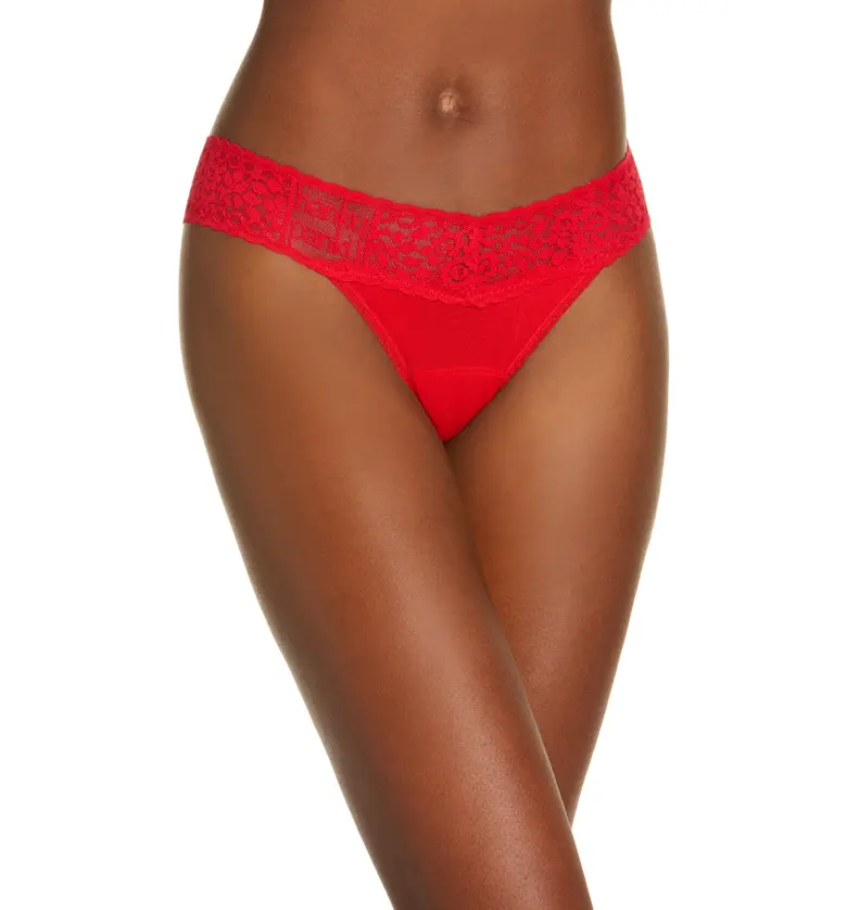 Hanky Panky Mid Rise Lace Trim Thong_RED