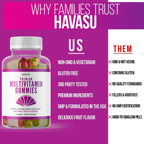  HAVASU NUTRITION Multivitamin Gummies for Women Men and Kids Packed with Daily Vitamins & Minerals for Optimal Healthy Bodies