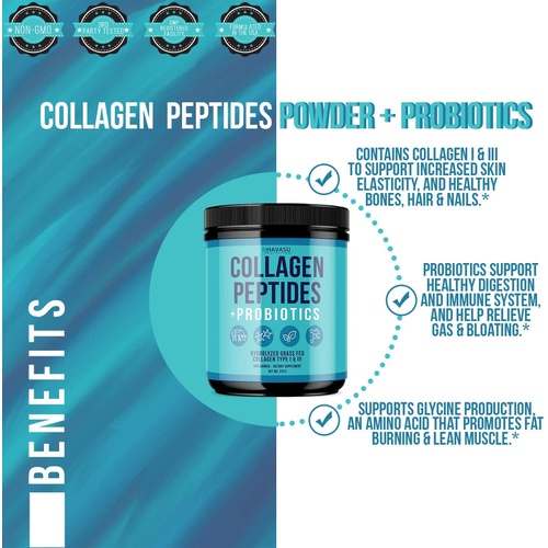  HAVASU NUTRITION Collagen Peptides Powder Supplement with Probiotics Grass-Fed Collagen Type I and III for Collagen Formation & BacilIus Coagulans to Improve Digestion