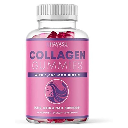  HAVASU NUTRITION Collagen Gummies for Hair Growth with 2500mcg Biotin Hydrolyzed Bovine Collagen with Zinc Vitamin E & C and for Hair Skin and Nail Growth 60 Natural Lemon Flavor Gummies Non-GMO an