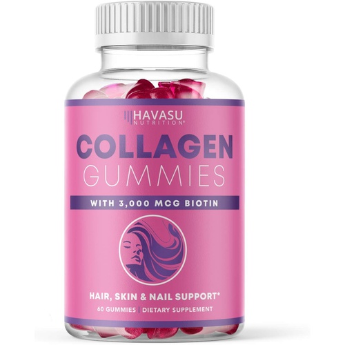  HAVASU NUTRITION Collagen Gummies for Hair Growth with 2500mcg Biotin Hydrolyzed Bovine Collagen with Zinc Vitamin E & C and for Hair Skin and Nail Growth 60 Natural Lemon Flavor Gummies Non-GMO an