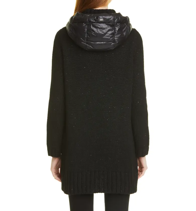  Herno Sequin Quilted Down Front Sweater Coat_BLACK