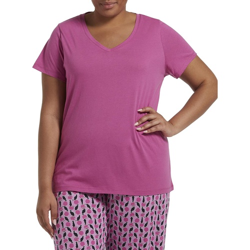  HUE Womens Short Sleeve V-Neck Sleep Tee