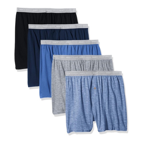  Hanes Mens Exposed Waistband Knit Boxer-Multiple Packs Available