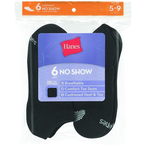  Hanes Womens Plush Comfort Toe Seam No Show Socks, 6-Pair Pack