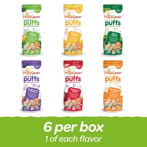  Happy Baby Organic Superfood Puffs Variety Pack, 2.1 Ounce (Pack of 6)