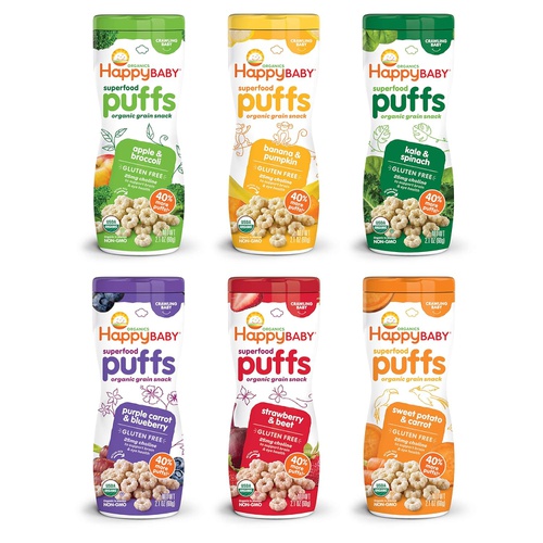  Happy Baby Organic Superfood Puffs Variety Pack, 2.1 Ounce (Pack of 6)