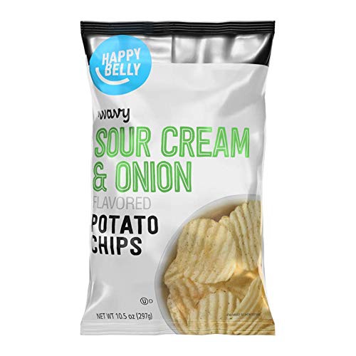  Amazon Brand - Happy Belly Wavy Sour Cream & Onion Flavored Potato Chips, 10.5 Ounce