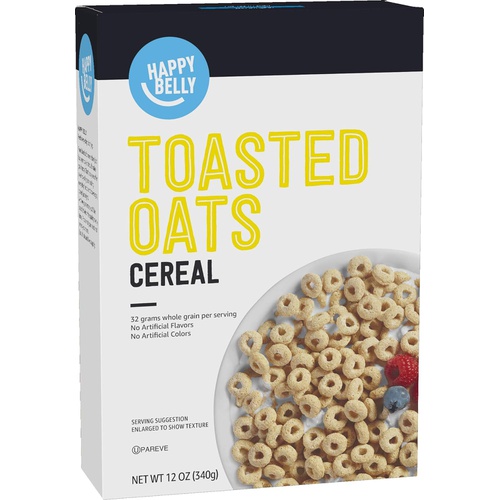  Amazon Brand - Happy Belly Toasted Oats Cereal, 12 Ounce