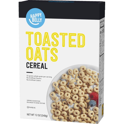  Amazon Brand - Happy Belly Toasted Oats Cereal, 12 Ounce