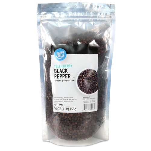  Amazon Brand - Happy Belly Tellicherry Black Pepper, Whole Peppercorn, 16 Ounces