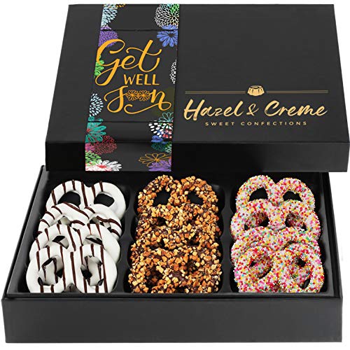  Hazel & Creme Chocolate Covered Pretzels - GET WELL SOON Chocolate Gift Box - Care Package Gift - Gourmet Food Gift