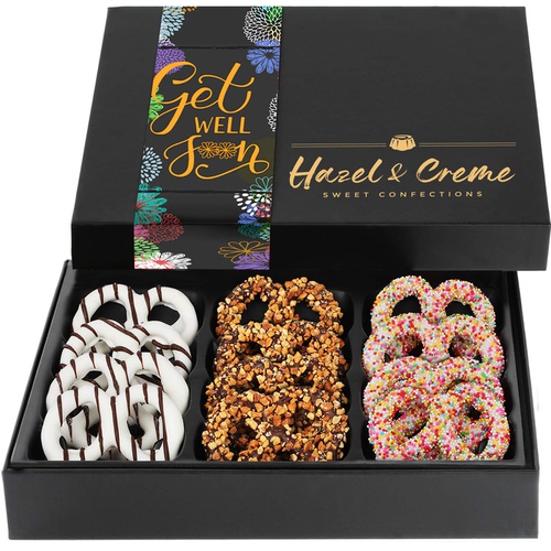  Hazel & Creme Chocolate Covered Pretzels - GET WELL SOON Chocolate Gift Box - Care Package Gift - Gourmet Food Gift