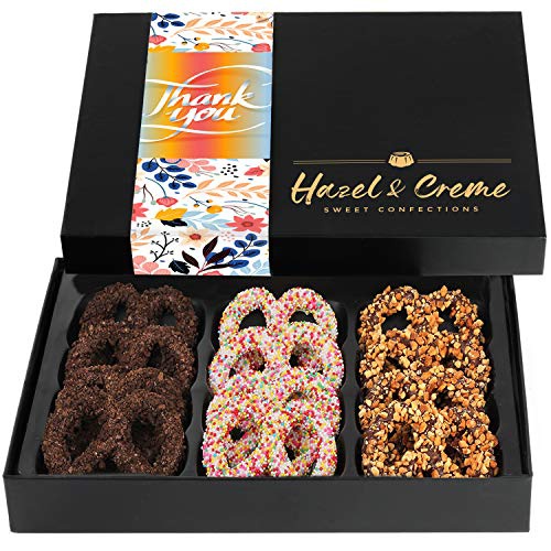  Hazel & Creme Chocolate Covered Pretzels - THANK YOU Chocolate Gift Box - Appreciation Gourmet Food Gift