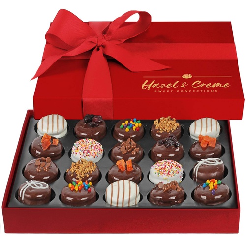  Hazel & Creme Chocolate Covered Cookie Gift - 20 Pcs - Valentines, Anniversary, Thank You, Birthday, Holiday Food Gift - Chocolate Gift Box