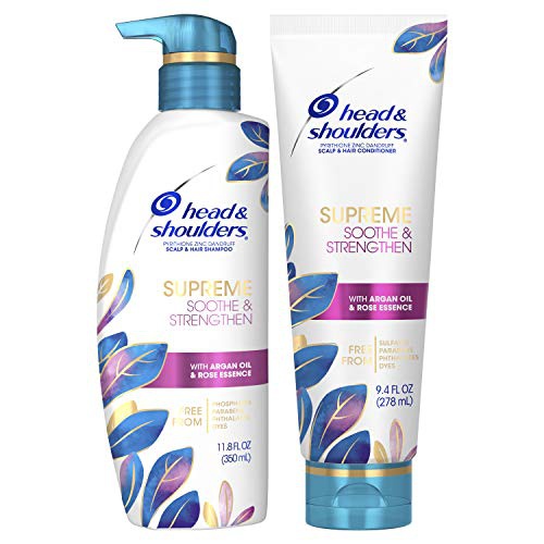  Head & Shoulders Supreme, Scalp Care and Dandruff Treatment Shampoo and Conditioner Bundle, with Argan Oil and Rose Essence, Soothe and Strengthen Hair and Scalp, 11.8 Fl Oz