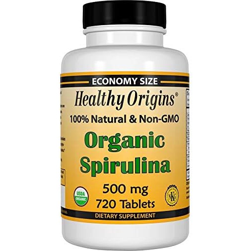  Healthy Origins Organic Spirulina 500 Mg (Organic Certified, Kosher Certified, Natural, Non-GMO, Gluten Free, Vegan Superfood), 720 Tablets