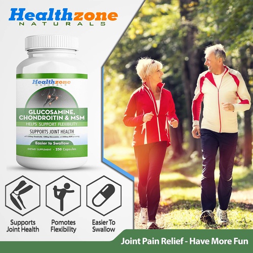  Healthzone Naturals Glucosamine Chondroitin MSM - Advanced Triple Strength Joint Health Support Supplement - Relief from Sore Knee, Hip, Finger, Wrist, Elbow, Shoulder, Back Pain - Non-GMO Formula - 2