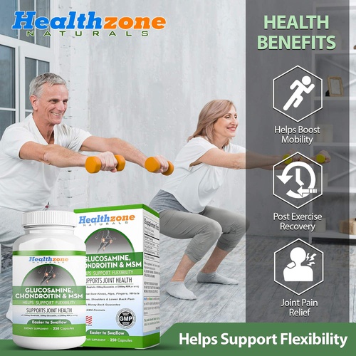  Healthzone Naturals Glucosamine Chondroitin MSM - Advanced Triple Strength Joint Health Support Supplement - Relief from Sore Knee, Hip, Finger, Wrist, Elbow, Shoulder, Back Pain - Non-GMO Formula - 2