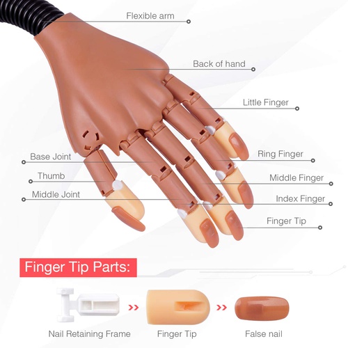  Nail Practice Hand, Professional Arylic Practice Hand with Nails, HoMove Nail Display Hand, Flexible & Adjustable Hand Practice Tool with False Nails for Acrylic Nail DIY