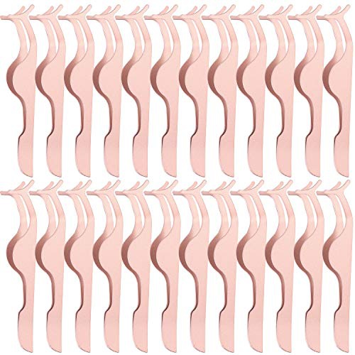  Honoson 24 Pieces False Eyelashes Applicator Tool Stainless Steel Eyelash Extension Tweezers Remover Clip Tweezers Nipper Eyelash Auxiliary Clip for Women Girls Makeup Application and Remo