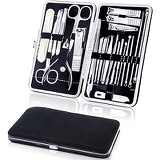 Honoson 26 Pieces Nail Clipper Pedicure Kit Black Manicure Grooming Tool Kits Set with Portable Leather Storage Box, High Precision Stainless Steel Toenail Fingernail Clippers for Facial H