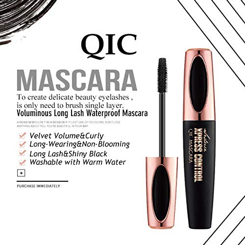  HuaQing 3 Pack 4D Silk Fiber Eyelash Mascara, Waterproof Fiber 4D Mascara, Luxuriously Longer Thicker, Voluminous Eyelashes, Long Lasting Charming Eye Makeup, Lasting All Day, Smudge-Proof