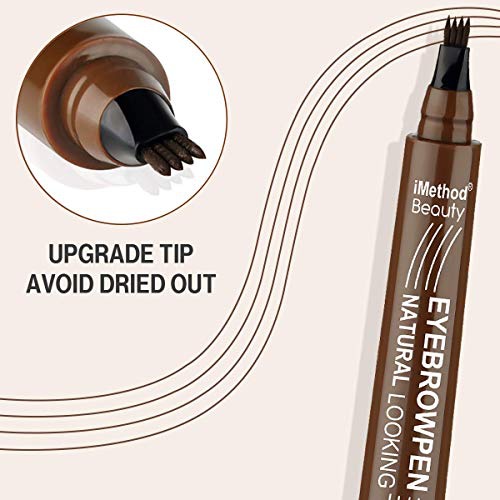  Eyebrow Tattoo Pen - iMethod Upgrade Microblading Eyebrow Pen, Eyebrow Makeup, Long Lasting, Waterproof and Smudge-proof, Dark Brown