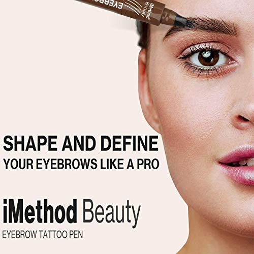  Eyebrow Tattoo Pen - iMethod Upgrade Microblading Eyebrow Pen, Eyebrow Makeup, Long Lasting, Waterproof and Smudge-proof, Dark Brown