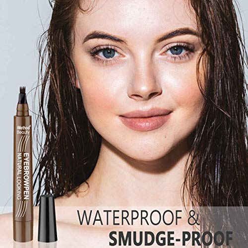  Eyebrow Tattoo Pen - iMethod Upgrade Microblading Eyebrow Pen, Eyebrow Makeup, Long Lasting, Waterproof and Smudge-proof, Dark Brown