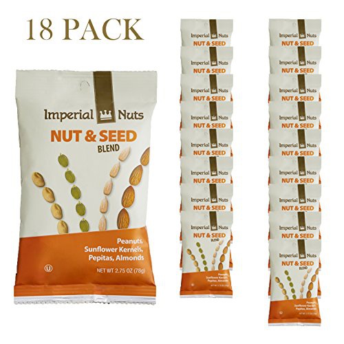  Imperial Nuts & Seeds Snack Bags (18 Packs x 2.75 oz) - Perfect Combination of Mixed Nut & Seed Featuring Peanuts, Sunflower Kernels, Pumpkin Seeds & Almonds.