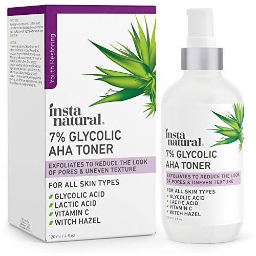  InstaNatural Glycolic Acid Toner 7% with Vitamin C - Pore Minimizer, Blackhead & Brightening Treatment - AHA Exfoliating Astringent - Skin Hydrating Glow Tonic for Face - Lactic Acid, Alpha Hyd