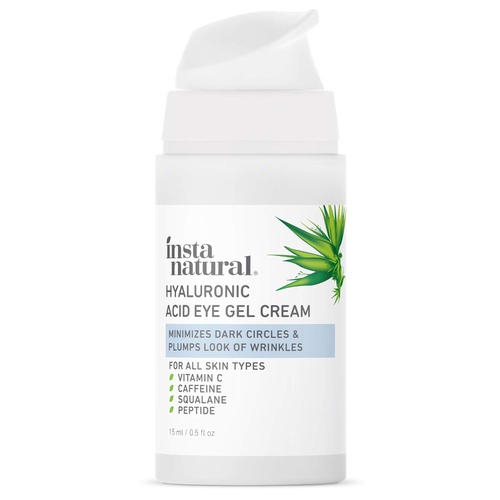  InstaNatural Hyaluronic Acid Eye Gel Facial Cream - Hydrating Dark Circle, Eye Bags Remover & Puffy Eyes Moisturizer - Crows Feet, Lines, Lifting & Firming, Brightening & Wrinkle Cream - Vitami