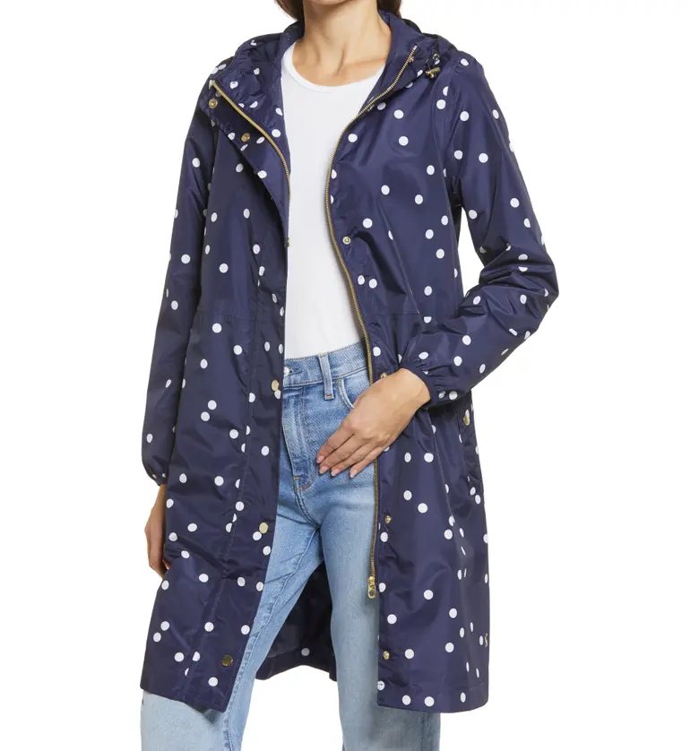 Joules Womens Weybridge Polka Dot Packable Waterproof Raincoat_NAVY SPOT