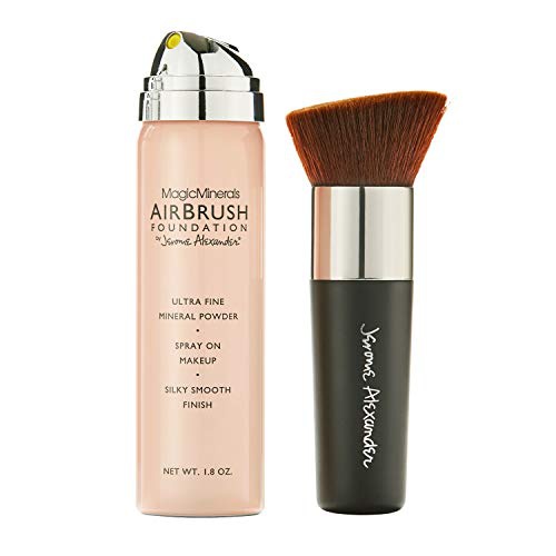  MagicMinerals AirBrush Foundation by Jerome Alexander  2pc Set with Airbrush Foundation and Kabuki Brush - Spray Makeup with Anti-aging Ingredients for Smooth Radiant Skin (Medium