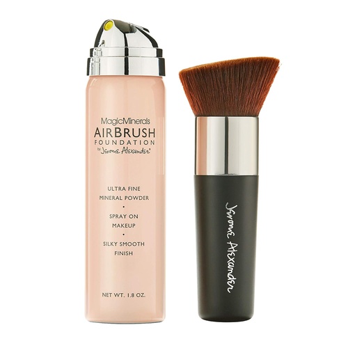  MagicMinerals AirBrush Foundation by Jerome Alexander  2pc Set with Airbrush Foundation and Kabuki Brush - Spray Makeup with Anti-aging Ingredients for Smooth Radiant Skin (Medium