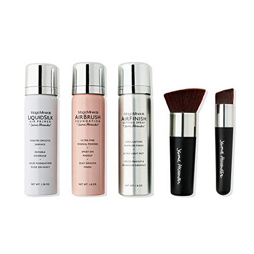  MagicMinerals Deluxe AirBrush Foundation by Jerome Alexander  5pc Spray Makeup Set with Anti-aging Ingredients for Smooth Radiant Skin (Light)