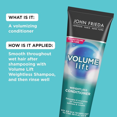  John Frieda Volume Lift Lightweight Conditioner for Natural Fullness, Safe for Colour-Treated Hair, Volumizing Conditioner for Fine or Flat Hair, 8.45 Ounces