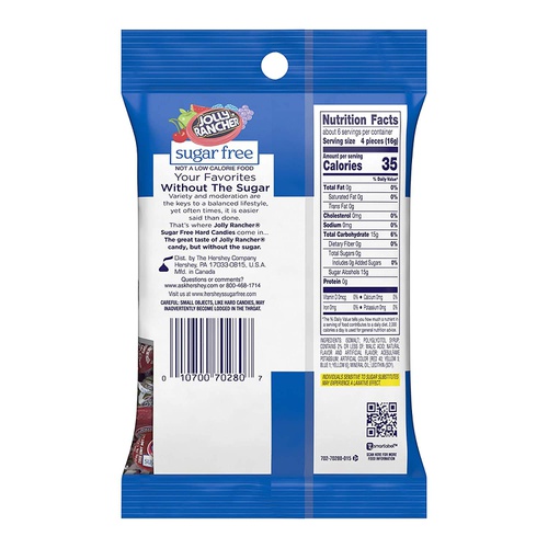  JOLLY RANCHER Hard Candy, Assorted Flavors, Sugar-Free, 3.6 Ounce Bag (Pack of 12)