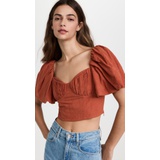 Jonathan Simkhai Quince Jacquard Puff Sleeve Crop Top