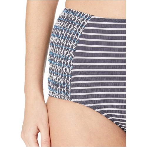  Jonathan Simkhai Striped Smocked High-Waisted Bikini Bottoms