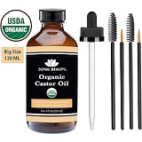 Castor Oil (4 OZ) USDA Organic 100% Pure Cold-Pressed Hexane-free Premium Quality Large Size for Hair Growth, Eyelashes, Eyebrows, Beard and Skin by Joyal Beauty. Bonus FREE Mascar