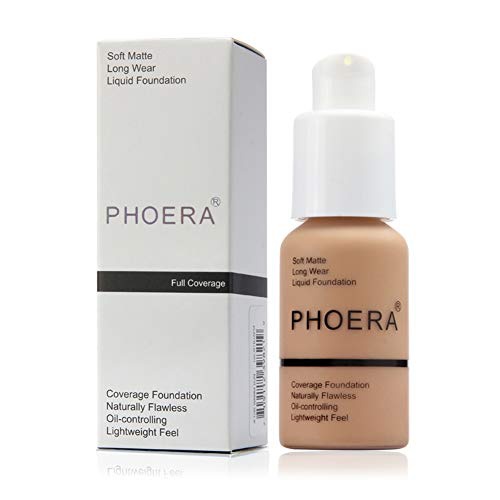  Junhe 2 Pcs Phoera Liquid Foundation 30ml,Natural Moisturizing Highlighting, Matte Oil Control Concealer Foundation Cream,Phoera Foundation for Women Girls(104 Buff Beige)