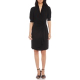 Karen Kane Puff Sleeve Jersey Faux Wrap Dress_BLACK