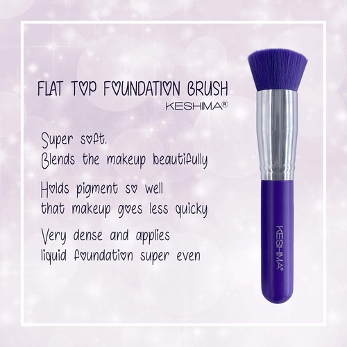  Flat Top Kabuki Foundation Brush By Keshima - Premium Makeup Brush for Liquid, Cream, and Powder - Buffing, Blending, and Face Brush (Regular Size, Neon Purple)